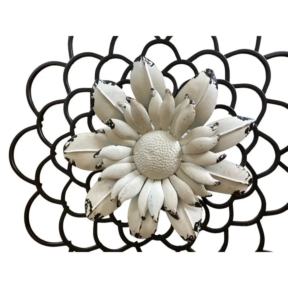 Mid Century Modern Metal Flower Wall Art Decor Pair  17
